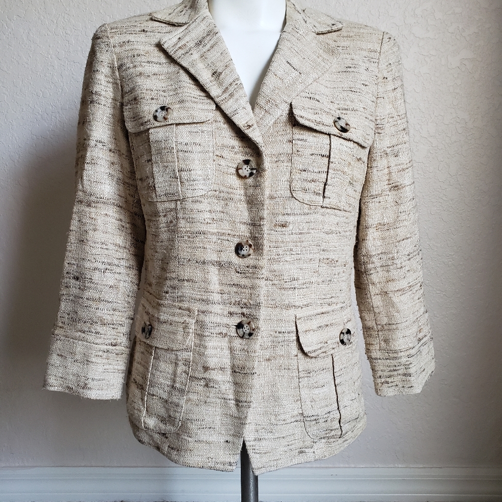 Maggy London designer beige Jacket Blazer Size 4
